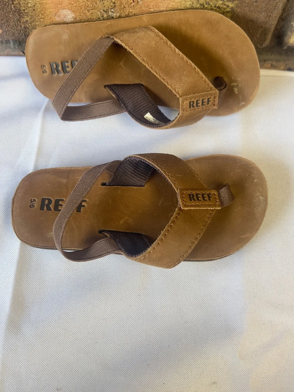 Reef Kids Brown Leather-Look Flip Flops